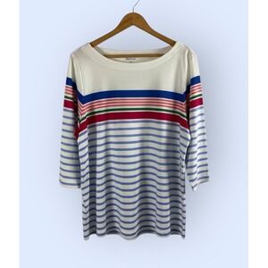 Croft‎ & Barrow Classic Tee Top 100% Cotton White Nautical Coastal Stripes 1x